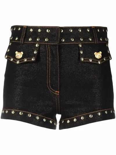 Moschino Teddy Buttons Stretch Denim Shorts In Black