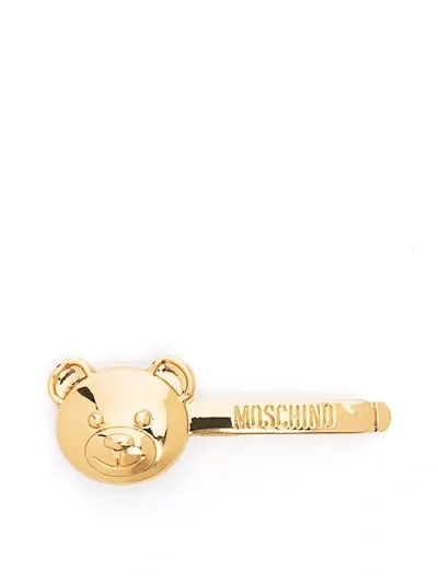 Moschino Teddy Bear-detail Pin In Shiny Gold