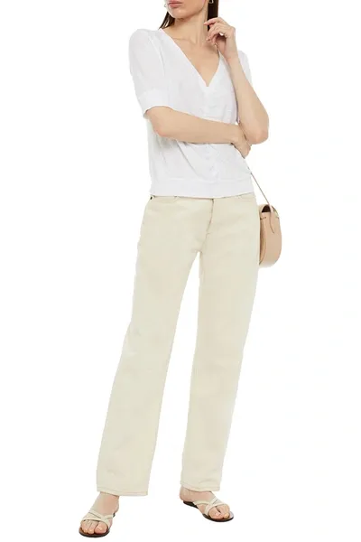 Stateside Ruched Slub-linen Top In White