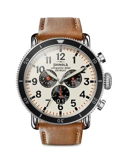 Shinola Men's 48mm Runwell Sport 3-eye Chronograph Leather Watch In Ivory Bour