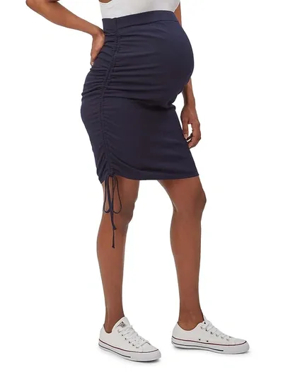 Stowaway Collection Over Under Cinch Hem Maternity Skirt In Navy