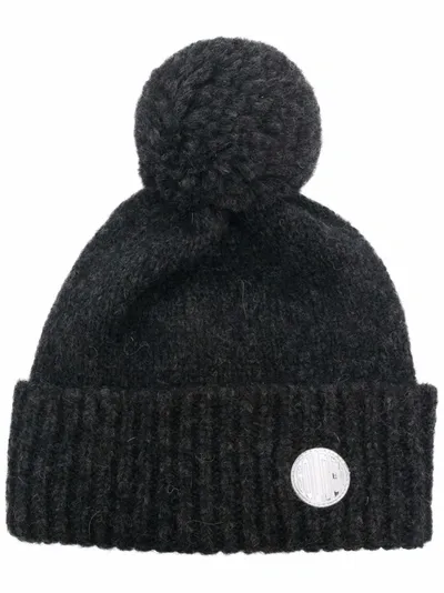 Golden Goose Logo-embellished Puffball Beanie In Grey