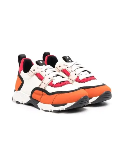 Marni Kids' Colour-block Lace-up Trainers In Orange