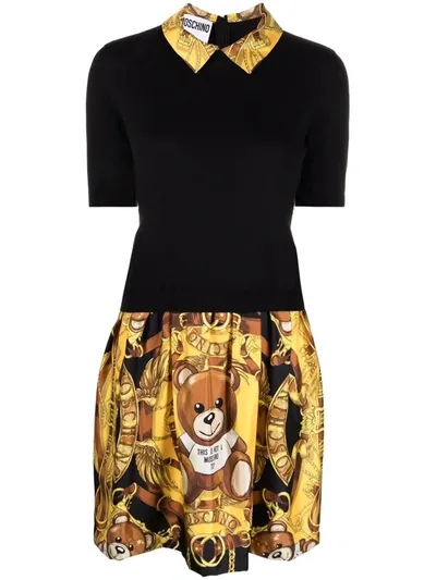 Moschino Panelled Teddy Bear-print Dress In Black