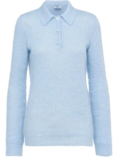 Prada Mohair Knit Polo Pullover In Blue