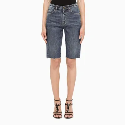 Saint Laurent Knee-length Denim Shorts In Rain Blue