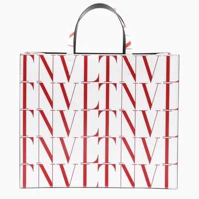 Valentino Garavani White/red Vltn Times Medium Tote Bag