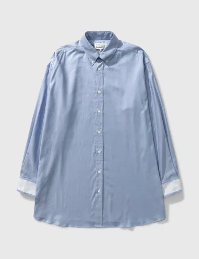 Maison Margiela Stripe Oversize Organic Cotton Oxford Button-down Shirt In Blue