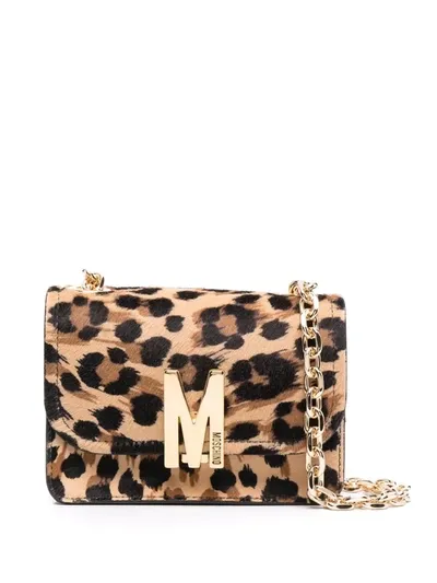 Moschino Leopard Pony Skin Shoulder M Bag In Beige