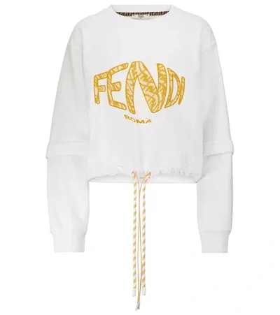 Fendi Logo-embroidered Cropped Sweatshirt In White