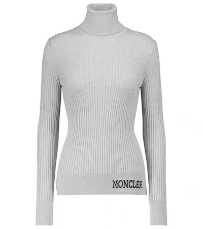 Moncler Brand-embroidered Turtleneck Wool Jumper In 灰色