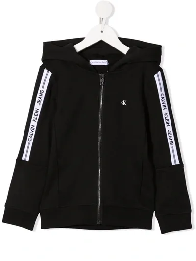 Calvin Klein Kids' Logo-print Zip-up Hoodie In Black