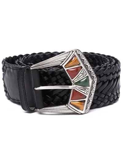 Etro Embossed-buckle Belt In Schwarz