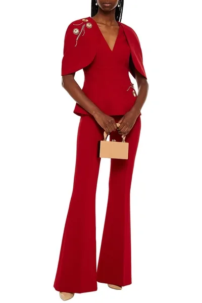 Safiyaa Stretch-crepe Flared Pants In Crimson