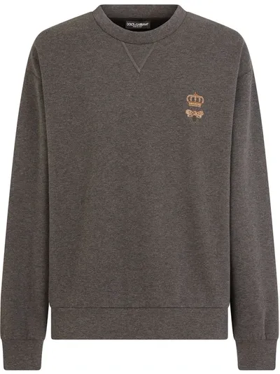 Dolce & Gabbana Bee-embroidered Cotton-blend Sweatshirt In Grau