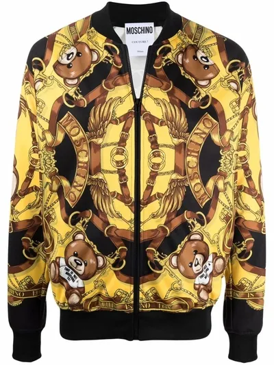 Moschino Baroque-pattern Print Bomber Jacket In Black