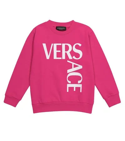 Versace Kids Pink Logo-print Cotton Sweatshirt (8-14+ Years) In Candy Black