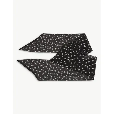 Saint Laurent Twilly Dot-print Skinny Silk Scarf In Black/ivory