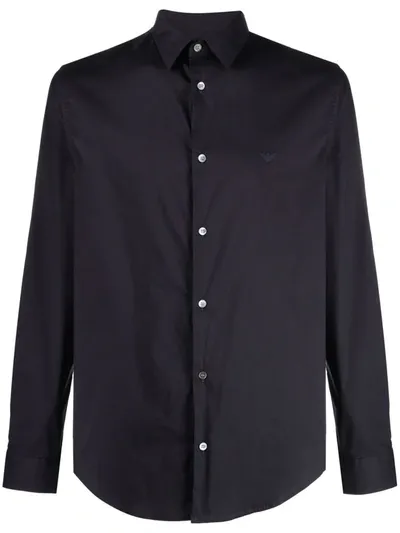 Emporio Armani Logo-patch Longsleeved Shirt In Black