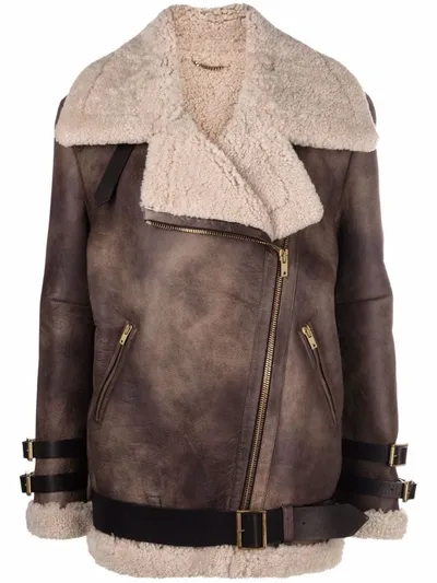 Golden Goose Shearling-trimmed Leather Jacket In Black