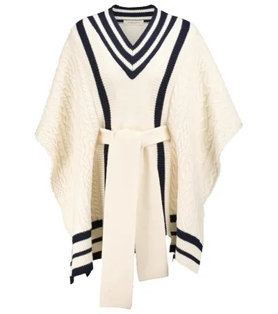 Golden Goose Dane Cream Poncho With Contrasting Finishes In Beige,blue