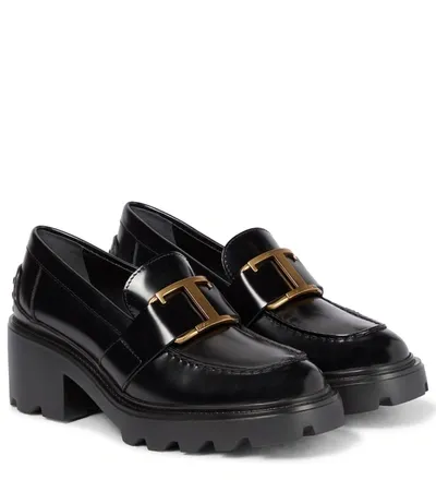 Tod's Leather Platform Loafers In Black