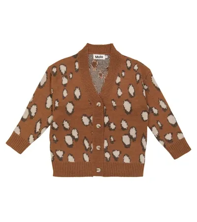 Molo Kids' Gina Jacquard Knit Cardigan In Brown