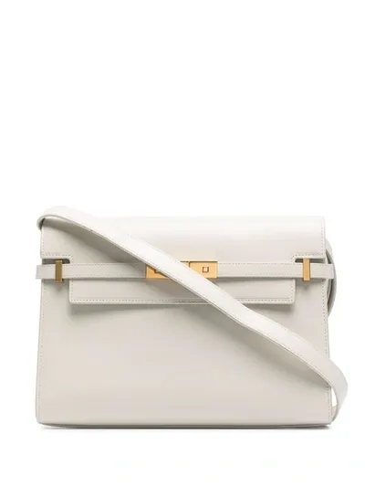 Saint Laurent Manhatten Clasp-fastening Shoulder Bag In Beige