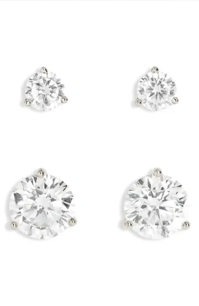 Nordstrom Set Of 2 Cubic Zirconia Stud Earrings In Clear- Silver