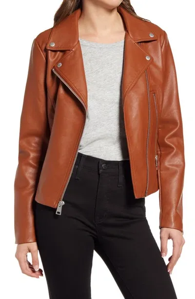 Levi's Faux Leather Moto Jacket In Dark Camel