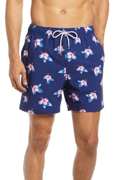 Vintage Summer Seersucker Swim Trunks In Navy