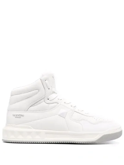 Valentino Garavani One Stud High-top Panelled Leather Trainers In White