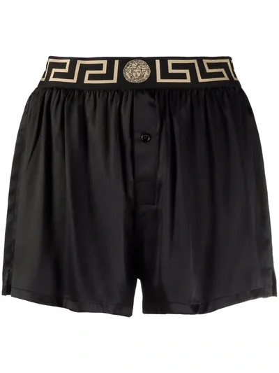 Versace Jacquard-trimmed Stretch Silk-satin Shorts In Black