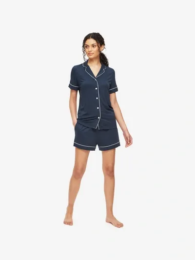 Derek Rose Women's Short Pyjamas Lara Micro Modal Stretch Navy