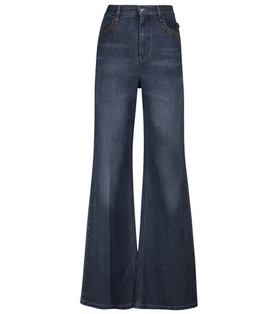 Chloé High-rise Wide Cotton-blend Jeans In Blue