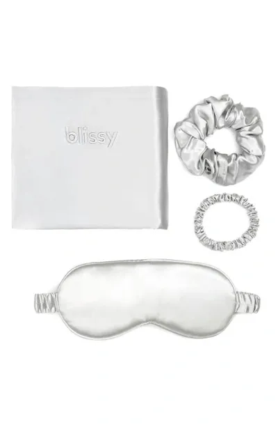 Blissy Dream 4-piece Mulberry Silk Set In Metallic Silver