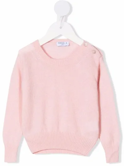 Siola Babies' Buttoned-shoulder Knitted Jumper In Pink