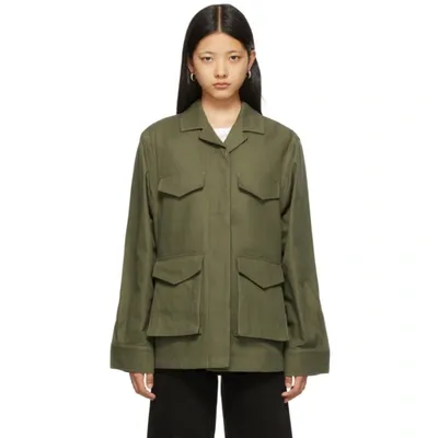 Totême Long-sleeve Shirt Jacket In Khaki Green