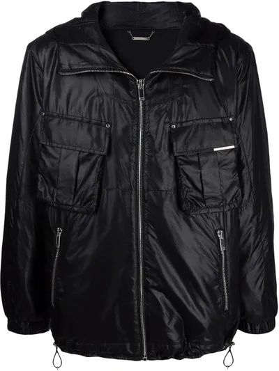 Les Hommes Multi-pocket Hooded Jacket In Schwarz