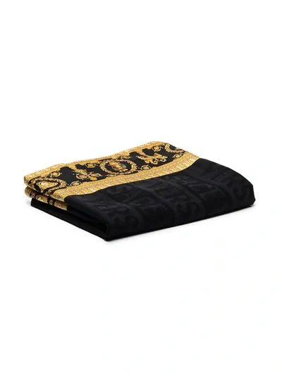 Versace Logo Pattern Baroque Blanket In Black