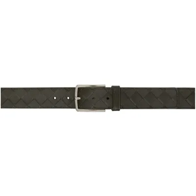 Bottega Veneta Green Intrecciato Belt In 3203 Camping Silver