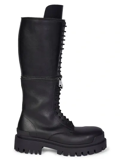 Balenciaga Master Convertible Knee-high Leather Combat Boots In Black Silver