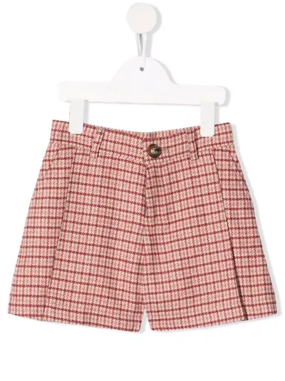 Chloé Light Pink Kids Shorts With Red And Gold Tattersal Check Pattern