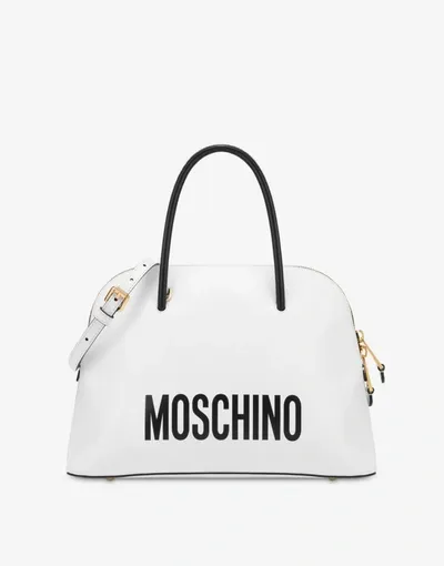 Moschino Calfskin Hand Bag With Logo In White