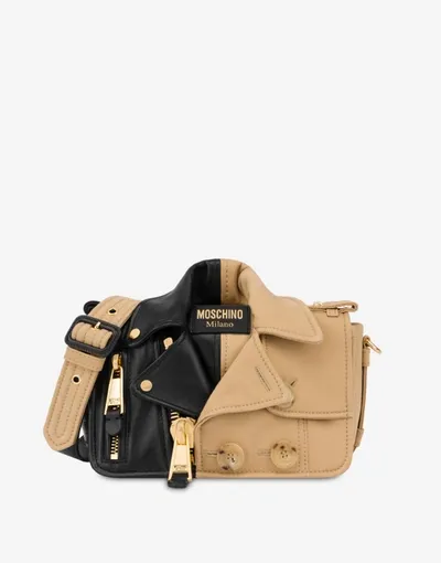 Moschino Biker Trench Colorblock Leather Shoulder Bag In Black