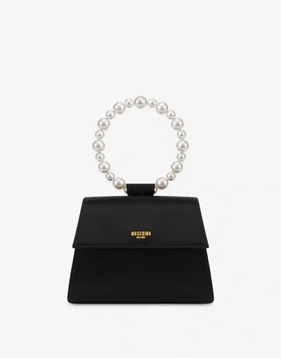 Moschino Pearls Handle Hand Bag In Black