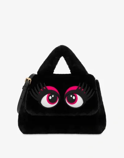 Moschino Soft Fabric Eyes Hand Bag In Black