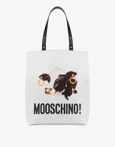 Moschino Cow Nylon Shopper In White