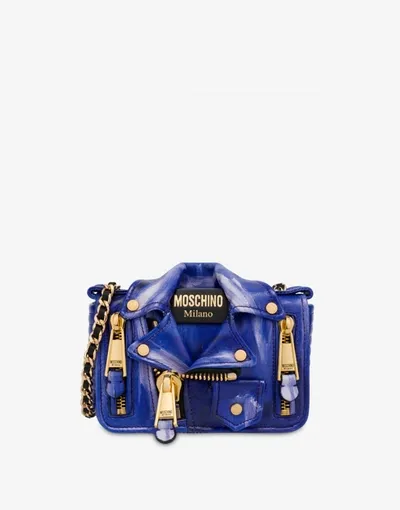 Moschino Small Painting Biker Bag In Light Blue