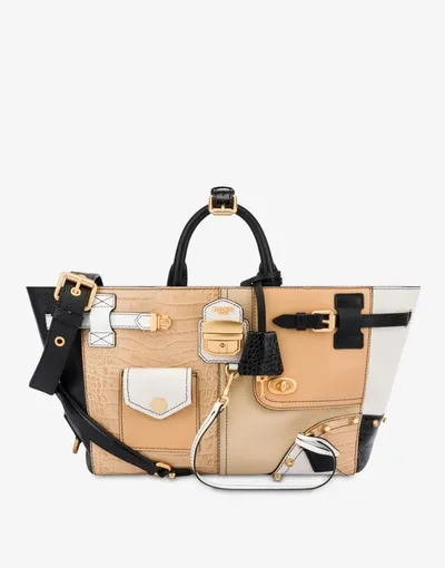 Moschino Mixed Bags Calfskin Shopper In Beige